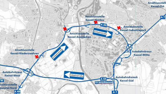 Sanierung der A49 bei Kassel: Autobahn-Kreisverkehr wechselt Richtung