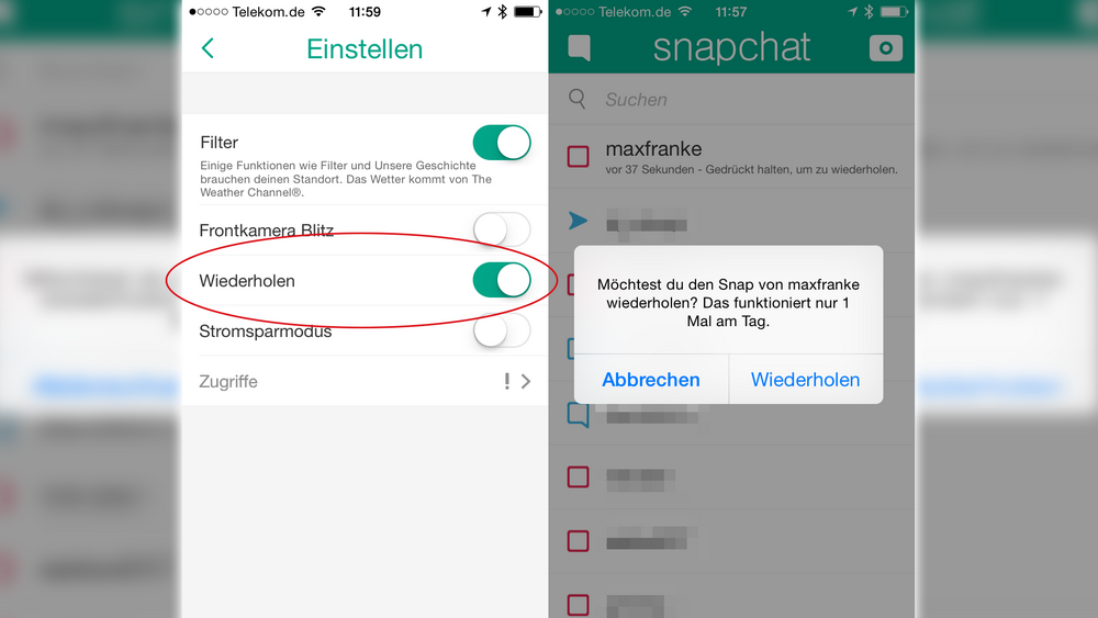 snap wiederholen