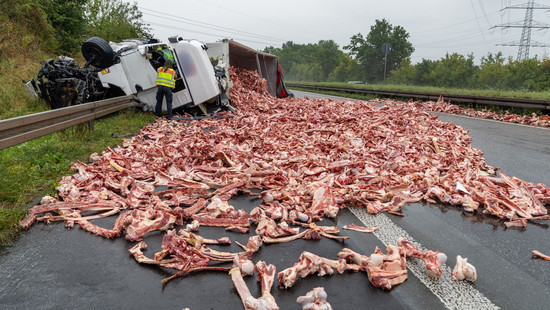 Lkw-Unfall: Fleischreste blockieren A7